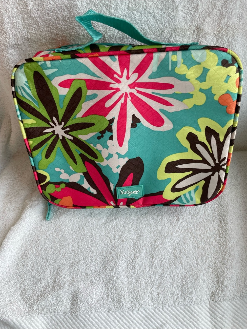 thirty-one Teal Floral Insulated Lunch  Case with Pink & Lime Accents
